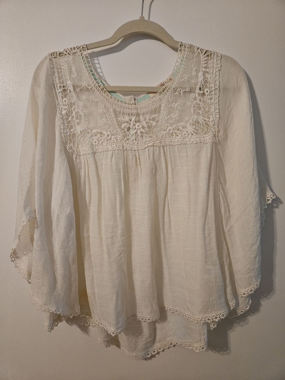 Rewind Cream Crochet Yoke Peasant Tunic